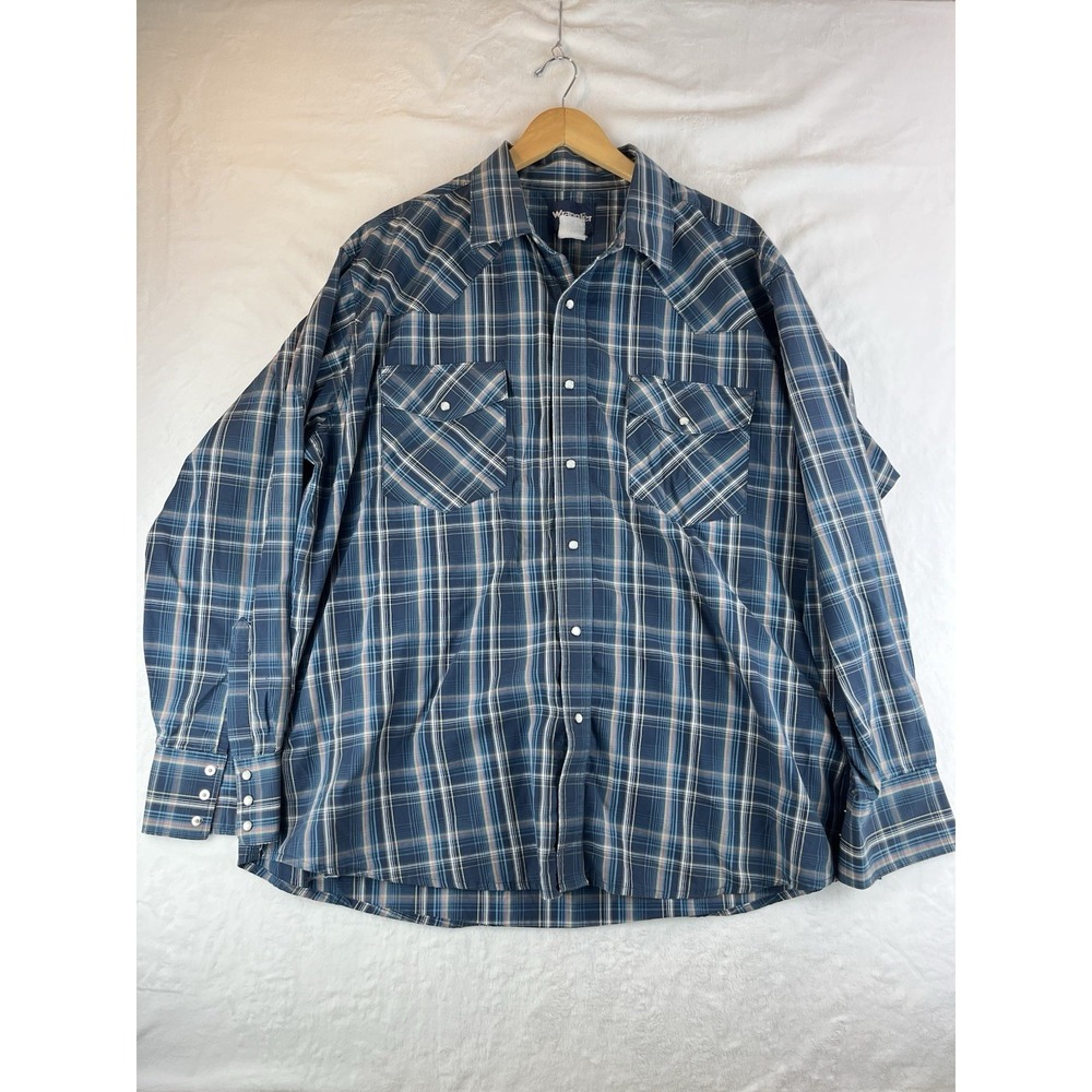 (S) Wrangler Men's Shirt Size XL Convertible Sleeve Plaid Western Pearl Snaps